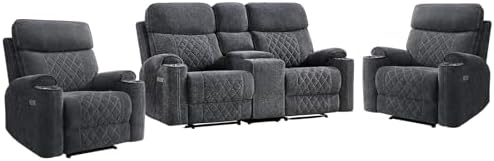 HAOMARKETS 3-Piece Recliner Sofa Set with Charging Ports, Include 2 Power Rec...