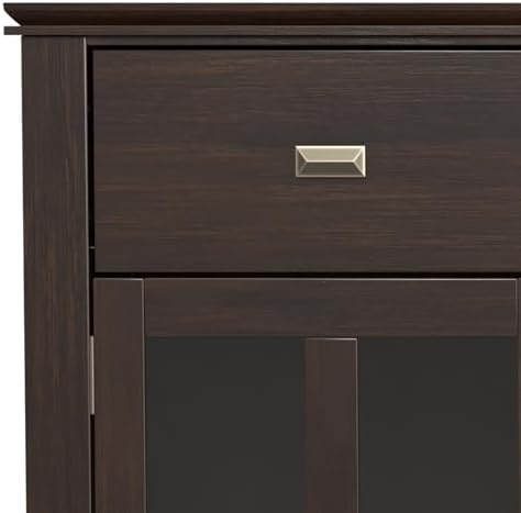 SIMPLIHOME Artisan 54" Wide Solid Wood 3-Door Buffet in Dark Chestnut Brown