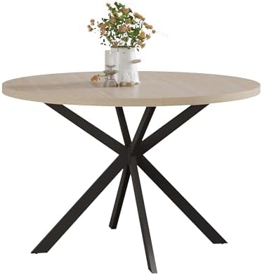 ChooChoo 47.2 Inch Round Dining Table for 4 | Farmhouse Wood Kitchen Table, C...
