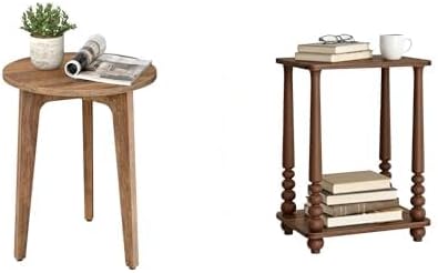 VASAGLE Small Round End Table, Rectangular Accent Nightstand for Small Spaces...