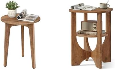VASAGLE Round Side Table, Small Accent End Table, Honey Brown ULET237KB01S an...
