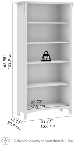 Bush Home Salinas 5 Shelf Bookcase in Cape Cod Gray, Tall Bookshelf, Large Bo...