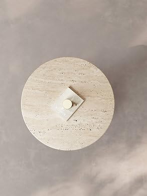 Modern Travertine Side Table, Natural Travertine Stone Top with Chrome Sphere...