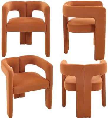 VESCASA Modern Barrel Dining Chairs Set of 4 with Open Back, Orange Velvet | ...