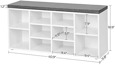 VASAGLE Shoe Bench with Cushion, 10 Compartments, 11.8 x 40.9 x 18.9 Inches |...