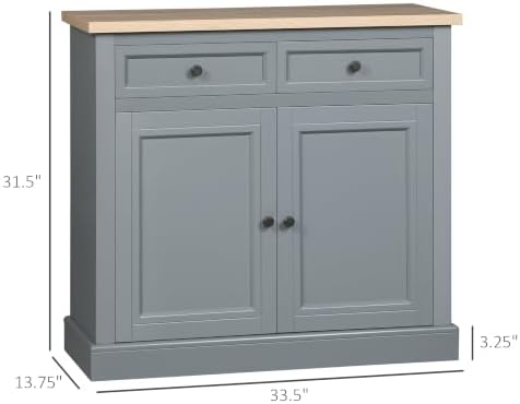 HOMCOM Sideboard Buffet Cabinet, Coffee Bar Cabinet with 2 Drawers, Gray
