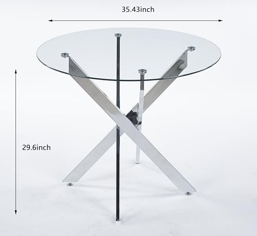 HomVent 36'' Round Glass Dining Table Set for 4 | Modern Dining Table...