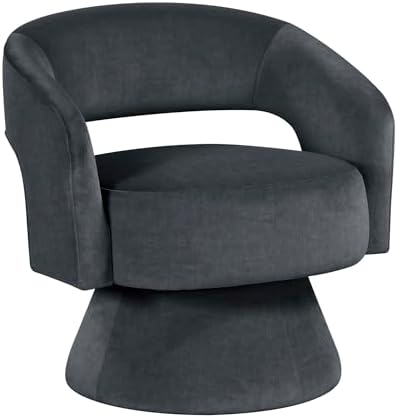 Lexicon Swivel Accent Chair, Modern Velvet Round Barrel Chair, Dark Gray | Swivel Chair with Open Back, Plush Foam Cushions, Metal Swivel Base for Living Room/Bedroom/Office/Small Spaces