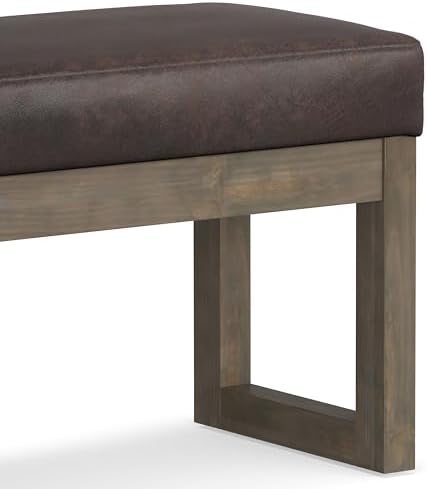 SIMPLIHOME Milltown 27" Wide Vegan Leather Ottoman in Distressed Brown |...