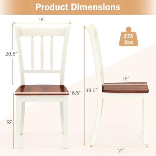 POWERSTONE Dining Chairs Set of 6, Rubberwood Kitchen Chairs, White