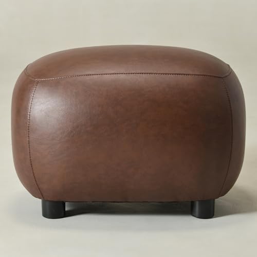 KINWELL 23" Wide Faux Leather Upholstered Ottoman, Mid-Century Modern Living Room Footrest with Soft Padded Seat, Footstool for Bedroom, Entryway or Living Room, Dark Brown