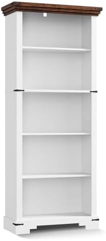 5-Tier Farmhouse Bookshelf, 61.1 inch Tall Bookcase with Storage & Unique...