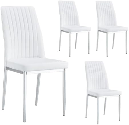 Upholstered Dining Chairs Set of 4, Mid-Century Modern Leather Dining Room Ch...