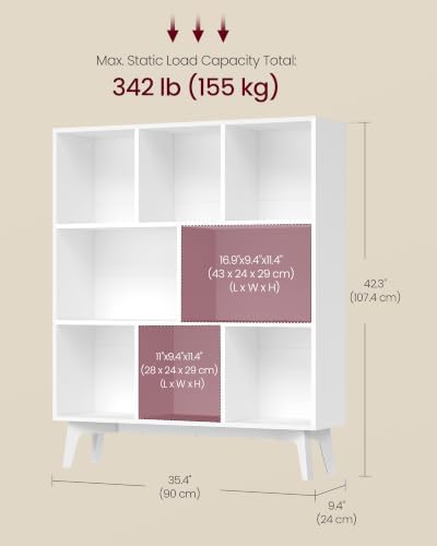 VASAGLE Mid-Century Modern 8-Cube Bookshelf, 35.4 x 9.4 x 42.3 Inch