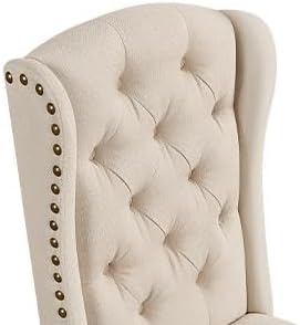 Yaheetech Upholstered Dining Chairs Set of 2 Button Tufted Kitchen Chairs with Solid Wood Legs and Nailhead Trims for Dining Room, Living Room, Restaurant, Beige