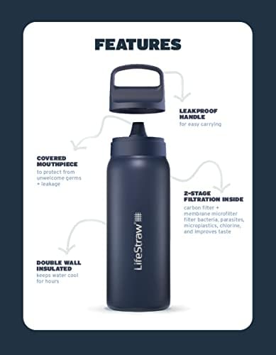 LifeStraw Go Series Insulated Steel Water Filter Bottle, 24 oz, Thistle Purple