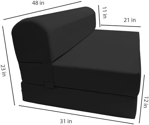 D&D Futon Furniture Sleeper Chair Folding Bed, Studio Sofa Guest Folded Mattress, High Density Foam (72 x 48 x 6, Black)