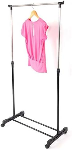 Single-bar Horizontal-stretching Stand Clothes Rack (Black & Silver)