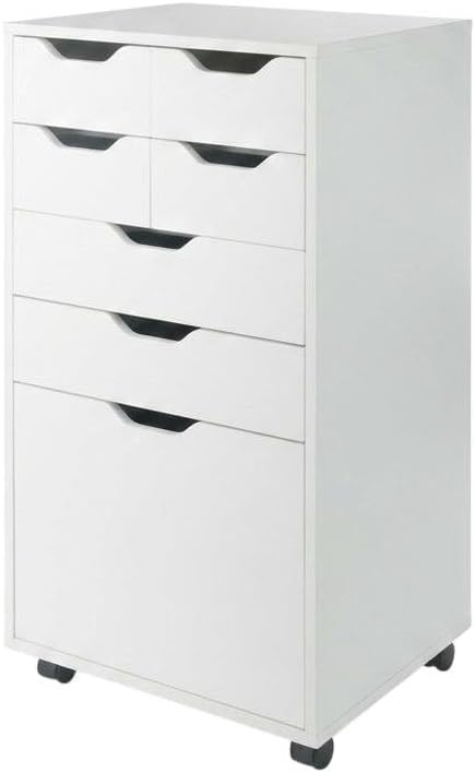 Furnifact White Tall Mobile Storage Cabinet, Multi-Storage Rolling Pantry, Co...