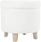 HomePop 19" Faux Sheepskin Round Storage Ottoman - Light Cream