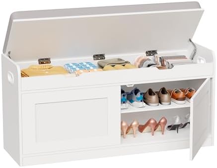 2-Tier Storage Bench, 39.4" Wide Shoe Bench with Lift-Up Top, Shoe Stora...