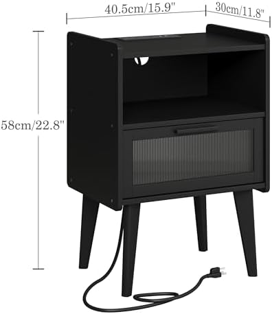 MMEOLUOOK Nightstand with Charging Station, Bedside Tables, End Table Side Ta...