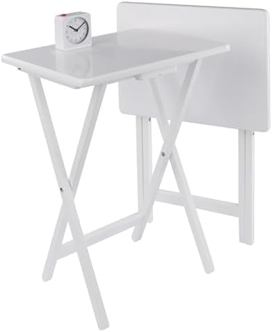 Winsome Alex Set of 2 Foldable Snack Tables, White | Easy to Store Small Port...