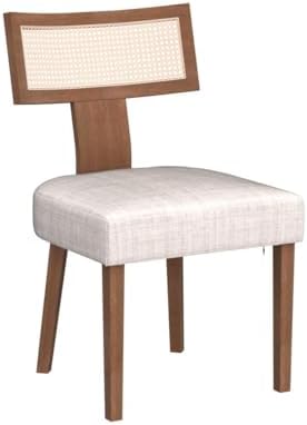HNY Mid Century Modern Rattan Dining Chairs Set of 2, Linen Upholstered Kitch...