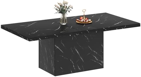 HSH 71" Black Faux Marble Dining Table for 6-8, Rectangle Dining Room Table