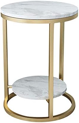 Telephone Table, 2 Layer White Marble Print Side Table,with Gold Metal Frame,...