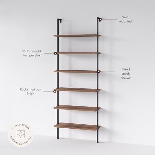 Nathan James Theo 6-Shelf Tall Bookcase, Wall Mount Bookshelf with Reclaimed ...