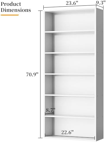 Shintenchi Bookshelf,6-Tier Open Bookcase and Bookshelves,6 Shelf Display Sto...