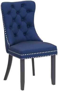 Virabit Blue Set of 2, Velvet Tufted Dining Chairs with Nailhead Back and Rin...