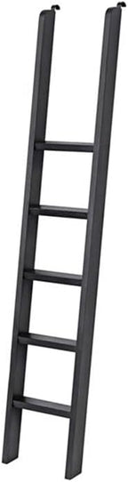 Pemberly Row Decorative Solid Wood Library Ladder, 75.5 in Tall, Black Finish, Metal Hooks, Refreshed Traditional Style, Versatile Home Office or Living Room Accent