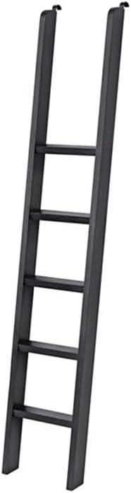 Pemberly Row Decorative Solid Wood Library Ladder, 75.5 in Tall, Black Finish, Metal Hooks, Refreshed Traditional Style, Versatile Home Office or Living Room Accent