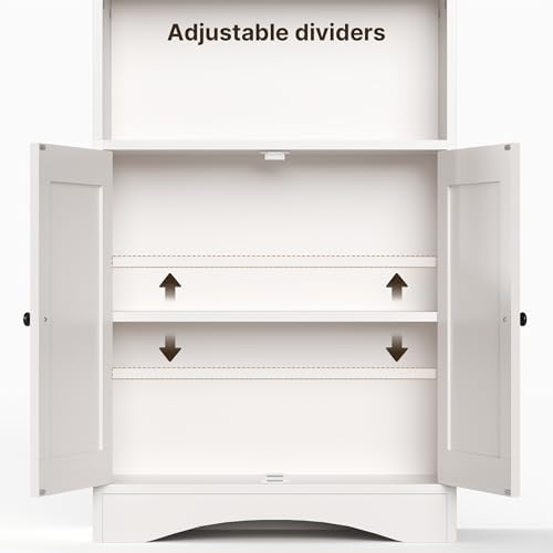 Gizoon 6-Shelf Bookcase, White Bookcases with Doors