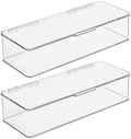 mDesign Long Plastic Playroom/Gaming Storage Organizer Box Containers with Hinged Lid for Shelves or Cubbies, Holds Small Toys, Building Blocks, Puzzles, Markers, Controllers, Crayons, 2 Pack, Clear