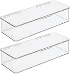 mDesign Long Plastic Playroom/Gaming Storage Organizer Box Containers with Hinged Lid for Shelves or Cubbies, Holds Small Toys, Building Blocks, Puzzles, Markers, Controllers, Crayons, 2 Pack, Clear