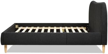GOWE Roman Curved Headboard Upholstered Platform Bed, Queen, Ebony Black Boucle