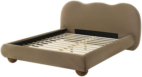 First of a Kind Upholstered Modern Platform Bed in Brown - Velvet Camel Back ...