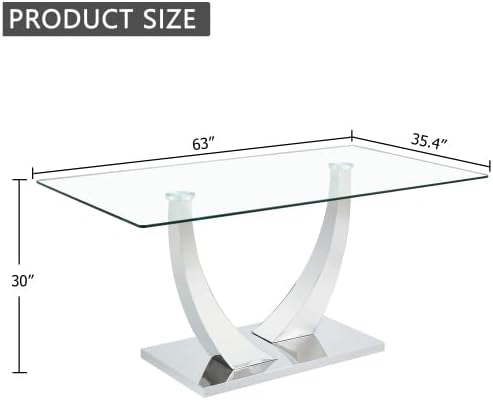 Modern Silver Dining Table, 63" Dining Room Table for 4-6 with Heavy Dut...