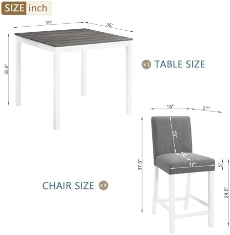 RuiSiSi 5-Piece Counter Height Dining Table Set, Square Dining Table White wi...