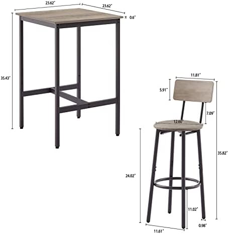 CALABASH 3-Piece Bar Table and Chairs Set for Small Space, Bar Set with Squar...