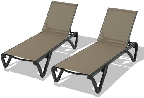 Domi Pool Lounge Chairs Set of 2, Aluminum Patio Chaise Lounge with Wheels, 5...