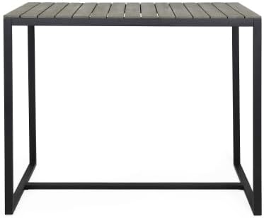 Industrial Outdoor Bar Table – Acacia Wood Top with Metal Frame, Perfect for ...