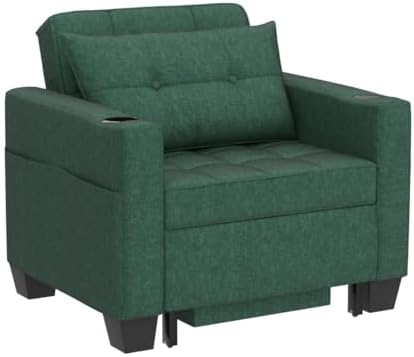 36" 3-in-1 Sleeper Chair, Convertible Pull Out Sofa Bed, Green Linen