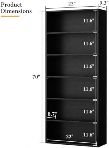 6-Tier Bookshelf, Modern Open Bookcase,6 Shelf Display Storage Shelves Floor ...