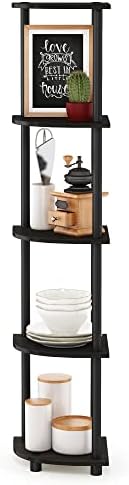 Furinno TURN-N-TUBE Corner Shelf, 5-Tier Corner Bookshelf, Open Storage Shelves, for Organization and Storage, Living Room, Home Office, Garage, Bedroom, Espresso