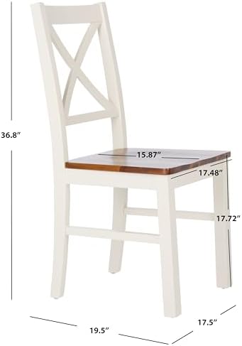 SAFAVIEH Akash Wood Dining Chair Set of 2, 17.5" White/Natural DCH9210A