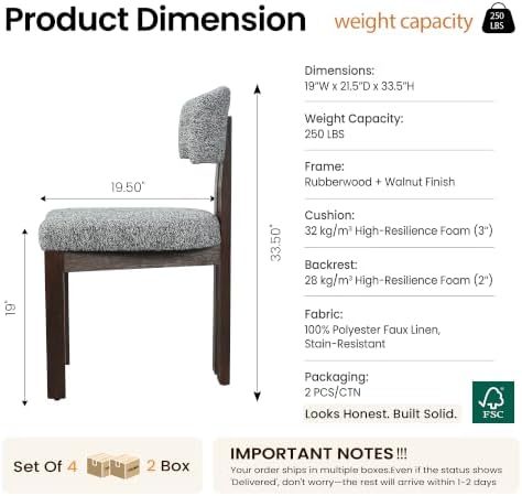 COLAMY Upholstered Dining Chairs Set of 4, Solid Wood Wobble-Free Modern Kitc...